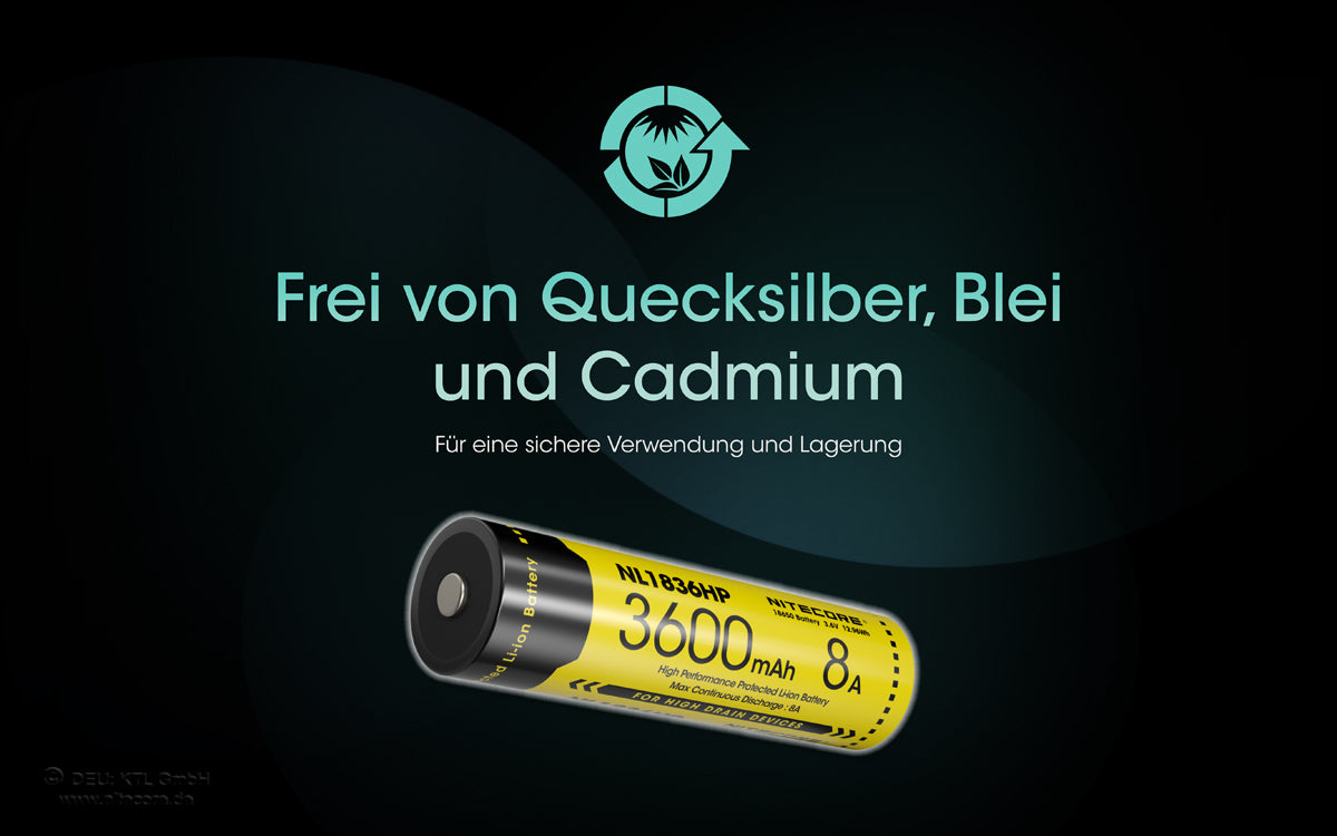 NiteCore Li-Ion-Akku 18650 - 3600mAh, 3,7V - NL1836HP -High Drain 8A - PCB geschützt