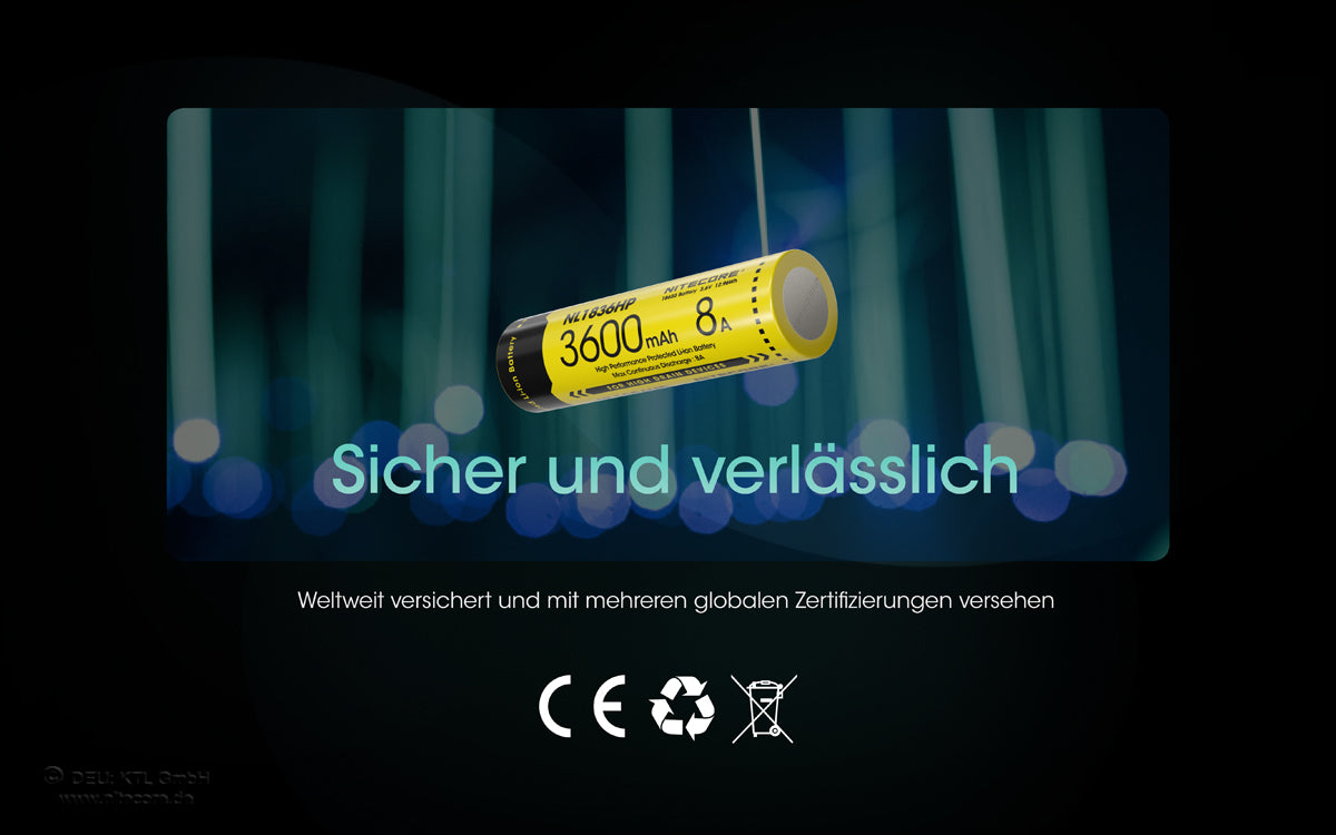 NiteCore Li-Ion-Akku 18650 - 3600mAh, 3,7V - NL1836HP -High Drain 8A - PCB geschützt
