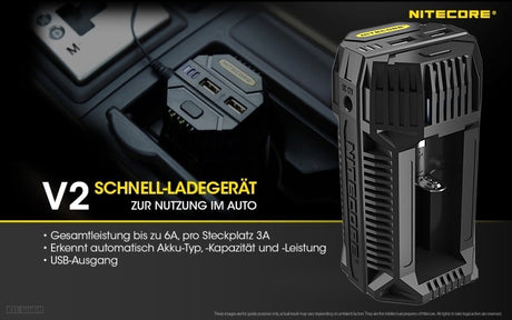 Nitecore V2 KFZ Ladegerät für Li-Ion und NIMH Akkus