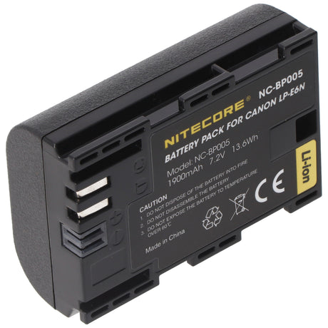 Nitecore LP-E6N Kamera Akku für Canon LP-E6N, NC-BP005, passend für EOS 6D Mark II, EOS 5DS, EOS 6D, 7,2V, 1900mAh