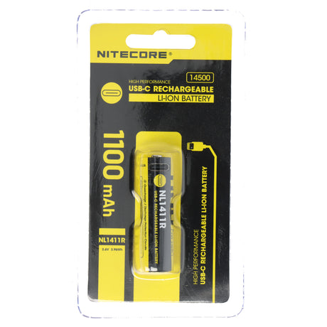 Nitecore Li-Ion Akku 14500, Typ NL1411R, 3,6V 1100mAh, mit USB-C-Ladeanschluss, 50,3 x 14,5mm