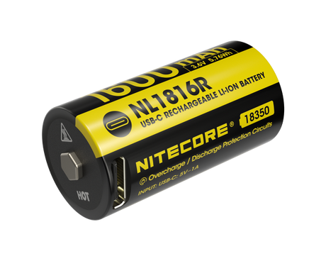 Nitecore Li-Ion NL1816R 18350 Akku, mit USB-C-Ladeanschluss, 3,6V 1600mAh