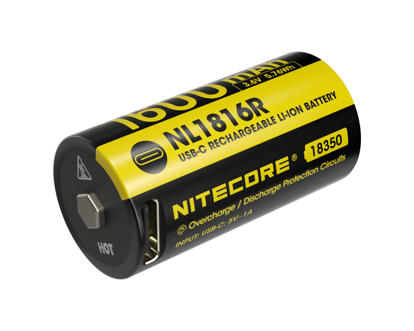 Nitecore Li-Ion NL1816R 18350 Akku, mit USB-C-Ladeanschluss, 3,6V 1600mAh