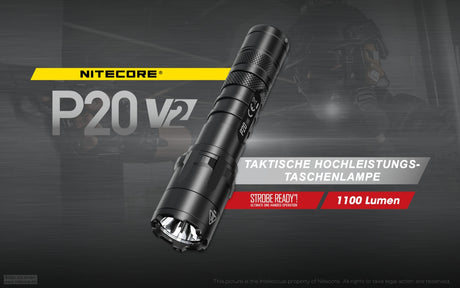 Nitecore P20 V2 LED-Taschenlampe, 1100 Lumen, taktische Taschenlampe, drei Benutzer-Modi, inklusive 2x CR123A Lithium Batterien