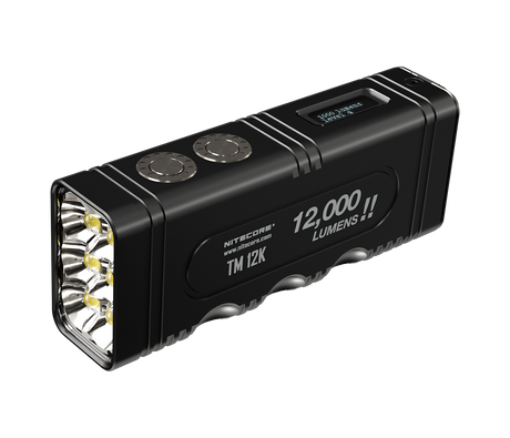 Nitecore TM12K LED-Taschenlampe mit 12000 Lumen, ergonomisches Gehäuse, OLED-Display, eingebauter 21700 4800mAh Li-Ion Akku