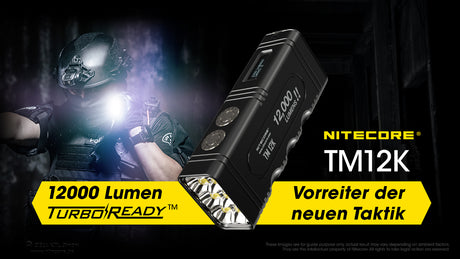 Nitecore TM12K LED-Taschenlampe mit 12000 Lumen, ergonomisches Gehäuse, OLED-Display, eingebauter 21700 4800mAh Li-Ion Akku