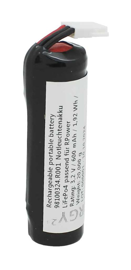 AccuCell Notleuchtenakku LiFePo4 3,2V 600mAh mit Kabel und Stecker passend für RPower LFP32057.K