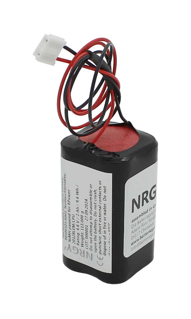 Notleuchtenakku NiMH 4,8V 2000mAh F2x2 Mignon AA mit 300mm Kabel und Stecker passend für RPower 20128LEM/LPU