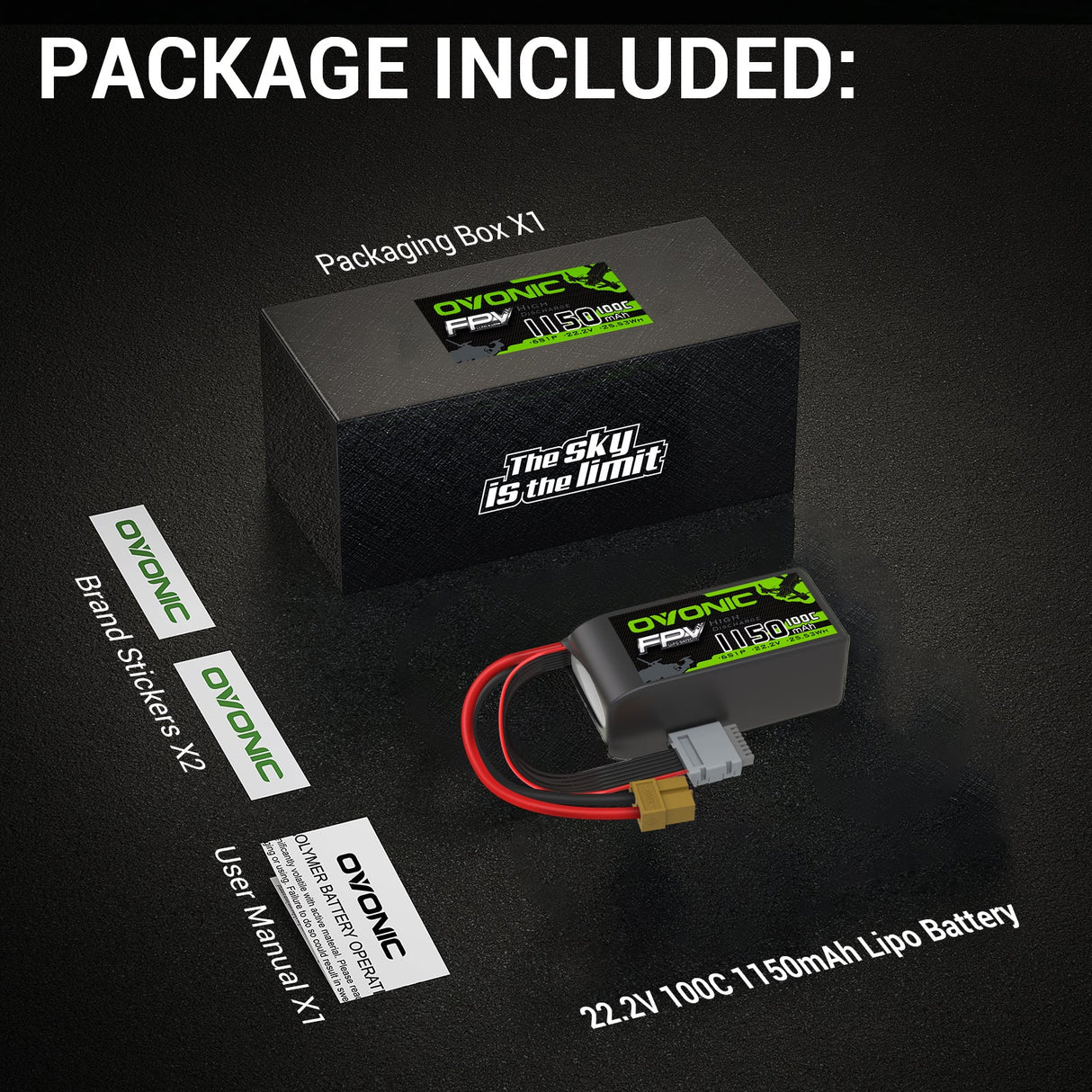 Ovonic FPV 6S 1150mAh 100C 22,2V XT60-Stecker