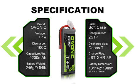 Ovonic Car 100C 2S1P 5200mAh 7,4V LiPo-Akku mit Deans-Stecker (2 St.)