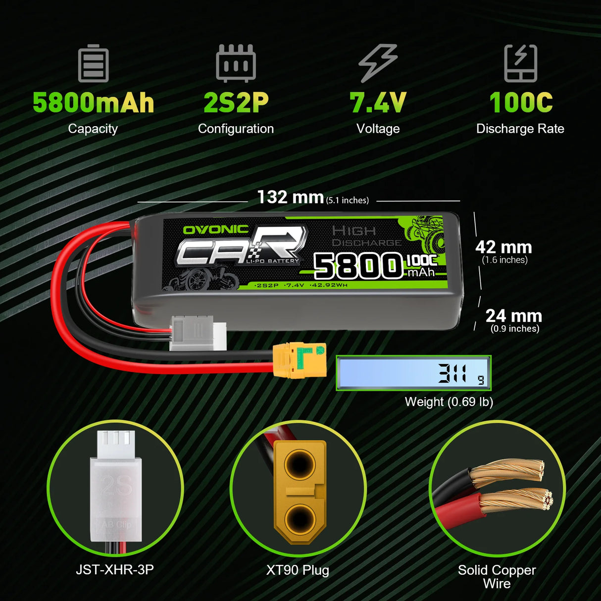 Ovonic 2S2P 5800mAh 100C 7,4V XT90/S-Stecker