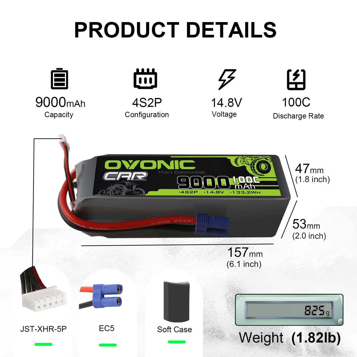 Ovonic  4S 9000mAh 100C LiPo Akku 14,8V EC5