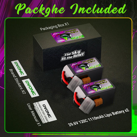 Ovonic Rebel 2.0 8S 1100mAh 29,6V 120C mit XT60 FPV Racing Lipo Akku (2 Stück)