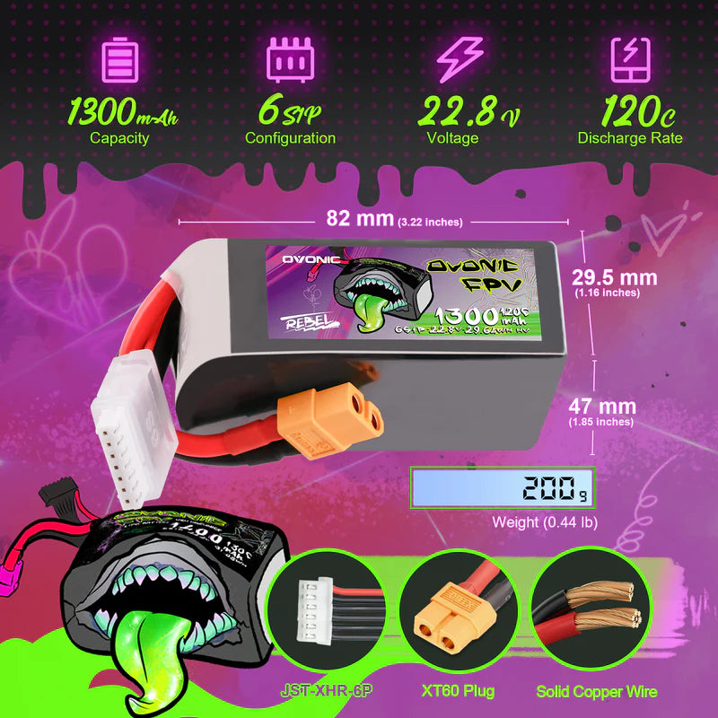 Ovonic Rebel 2.0 6S 1300mAh 120C 22,8 V XT60 LiHV (2 Stück)