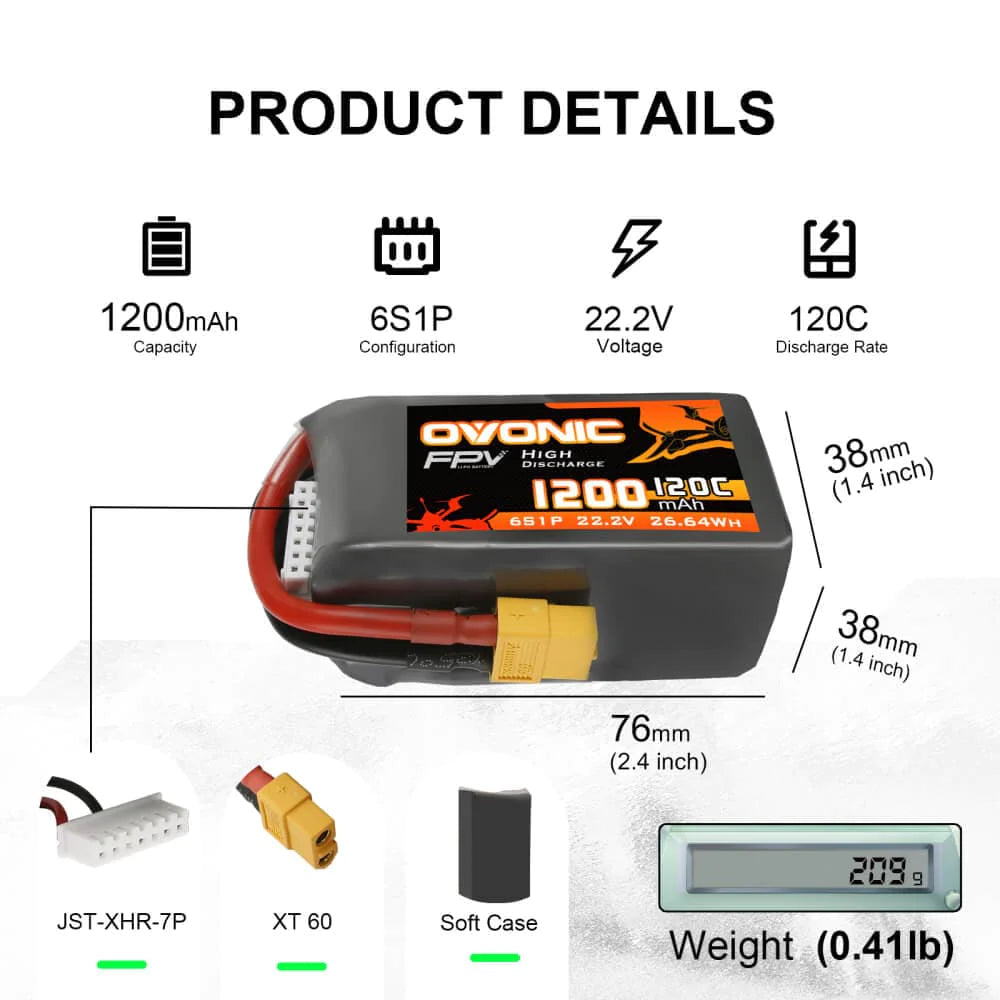 Ovonic 6S 1200mAh 22,2V 120C mit XT60 (4 St.)