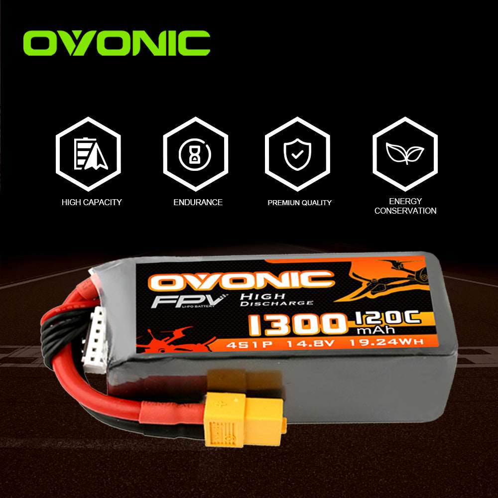 Ovonic FPV 4S 1300mAh 120C 14,8V XT60 LiPo Akku (4 Stück )