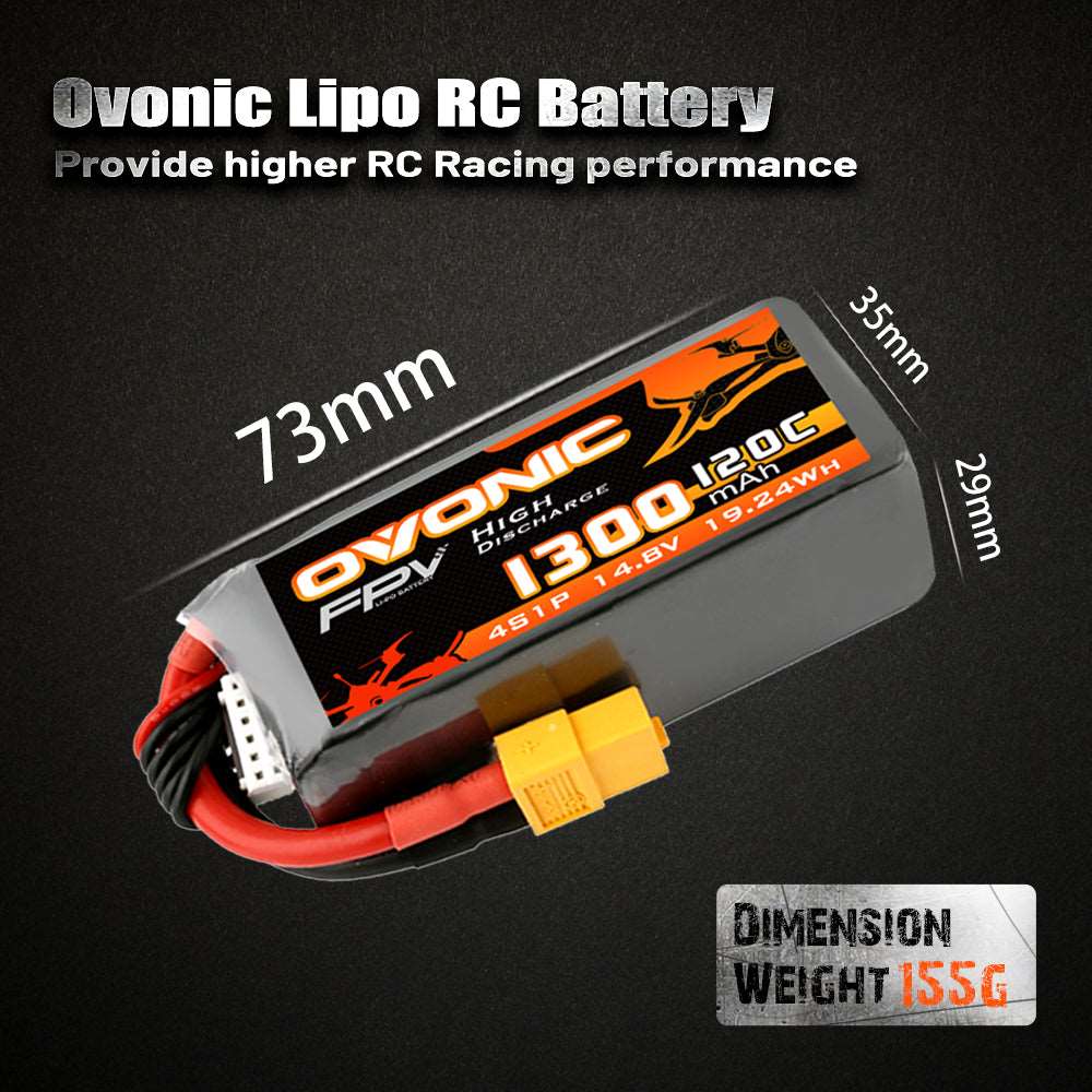 Ovonic FPV 4S 1300mAh 120C 14,8V XT60 LiPo Akku (4 Stück )