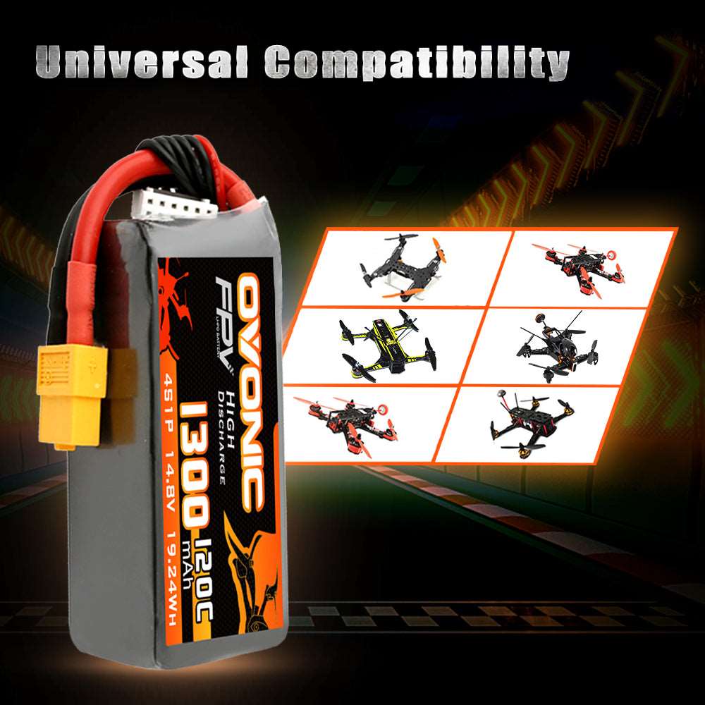 Ovonic FPV 4S 1300mAh 120C 14,8V XT60 LiPo Akku (4 Stück )