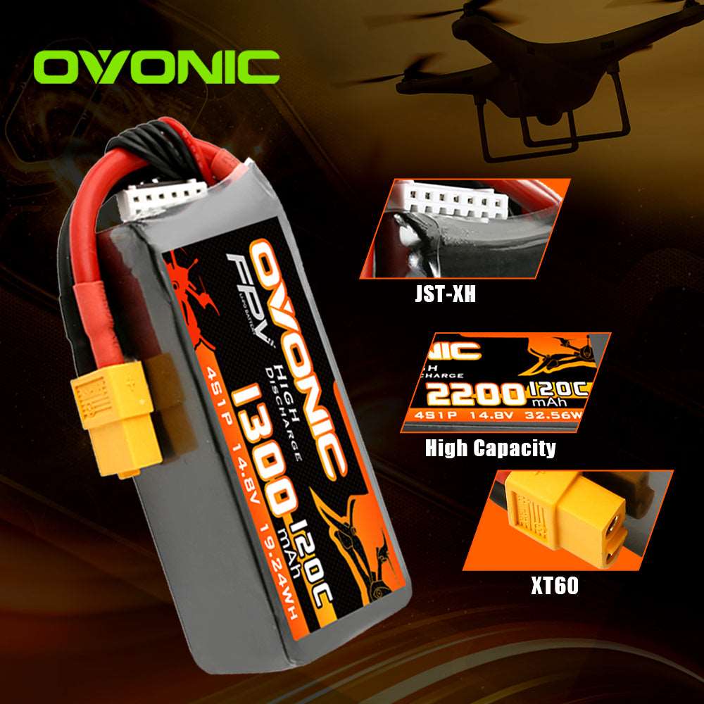 Ovonic FPV 4S 1300mAh 120C 14,8V XT60 LiPo Akku (4 Stück )