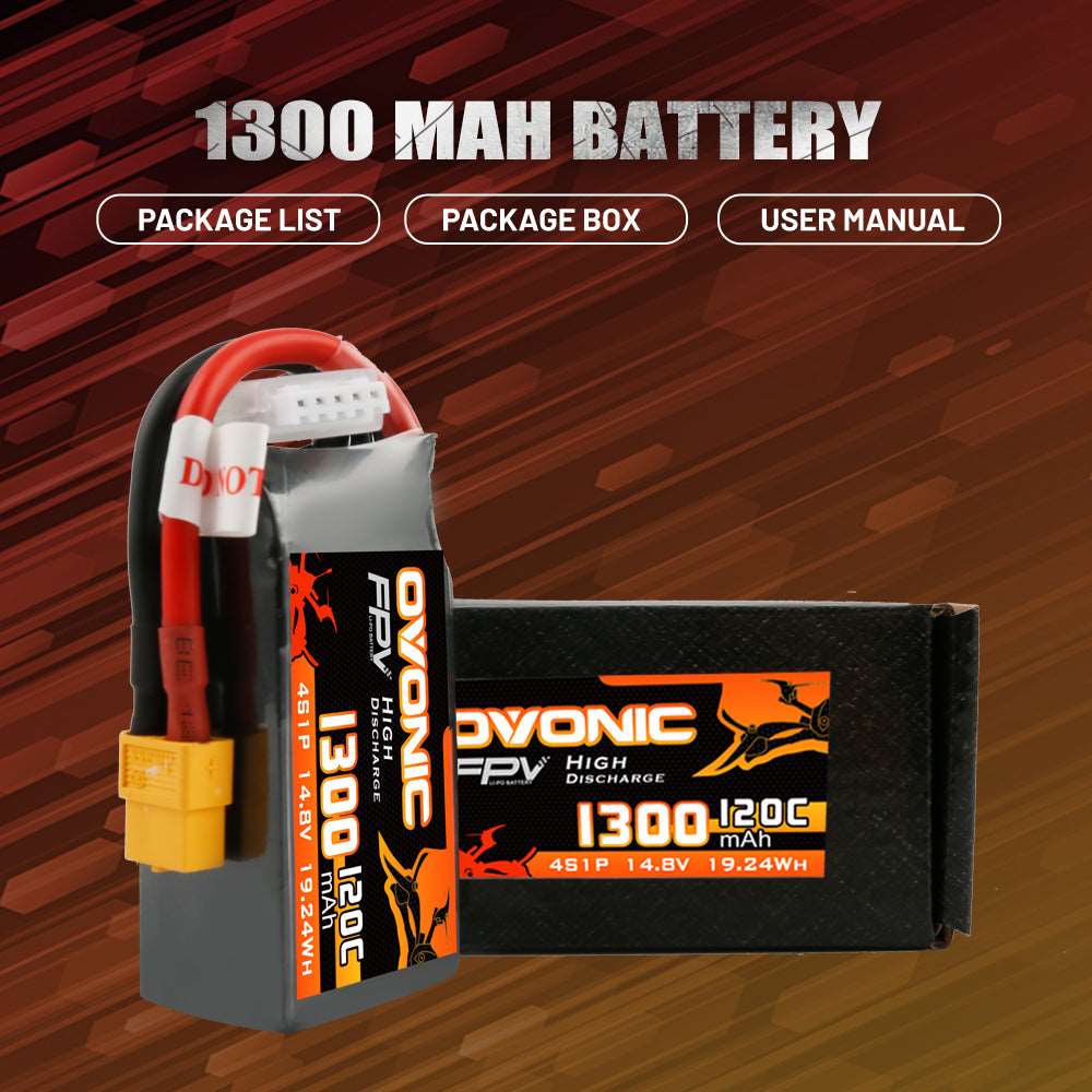 Ovonic FPV 4S 1300mAh 120C 14,8V XT60 LiPo Akku (4 Stück )