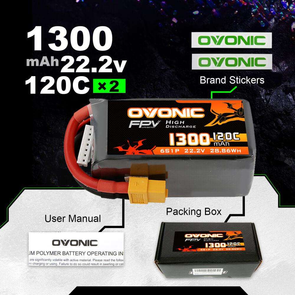 Ovonic FPV 6S 1300mAh 120C 22,2V XT60 für FPV Racing (2 St.)