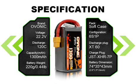 Ovonic FPV 6S 1300mAh 120C 22,2 V LiPo-Akku für FPV Racing XT60 (4 St.)