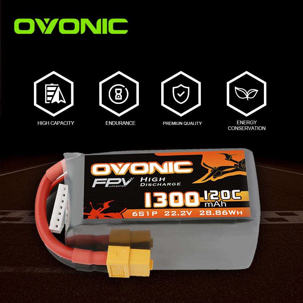 Ovonic FPV 6S 1300mAh 120C 22,2V XT60 für FPV Racing (2 St.)