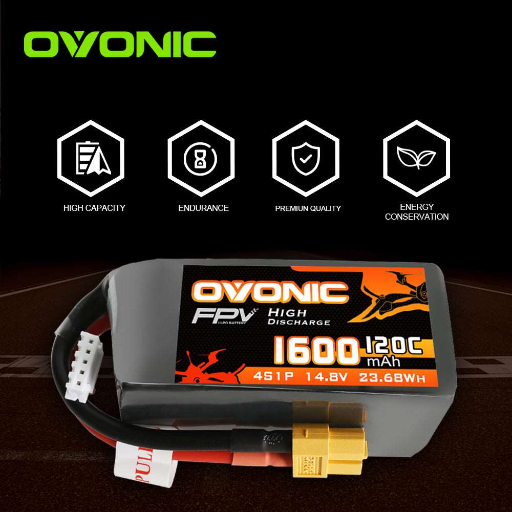 Ovonic FPV 4S 1600mAh 120C 14,8V XT60 LiPo Akku (4 Stück )