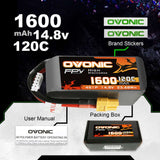 Ovonic FPV 4S 1600mAh 120C 14,8V XT60 LiPo Akku (4 Stück )