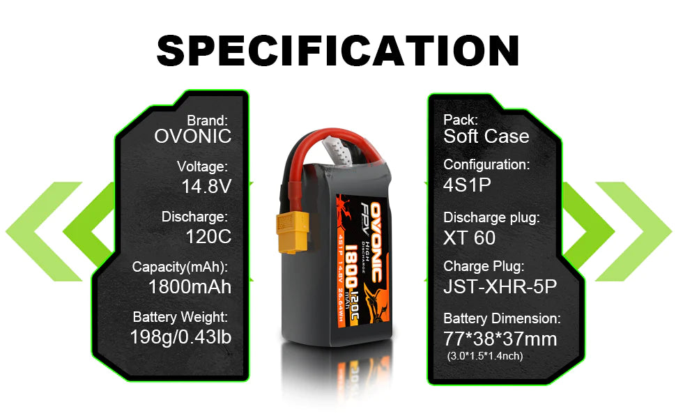 Ovonic 4S 1800mAh 120C LiPo XT60-Stecker für FPV (4 St.)