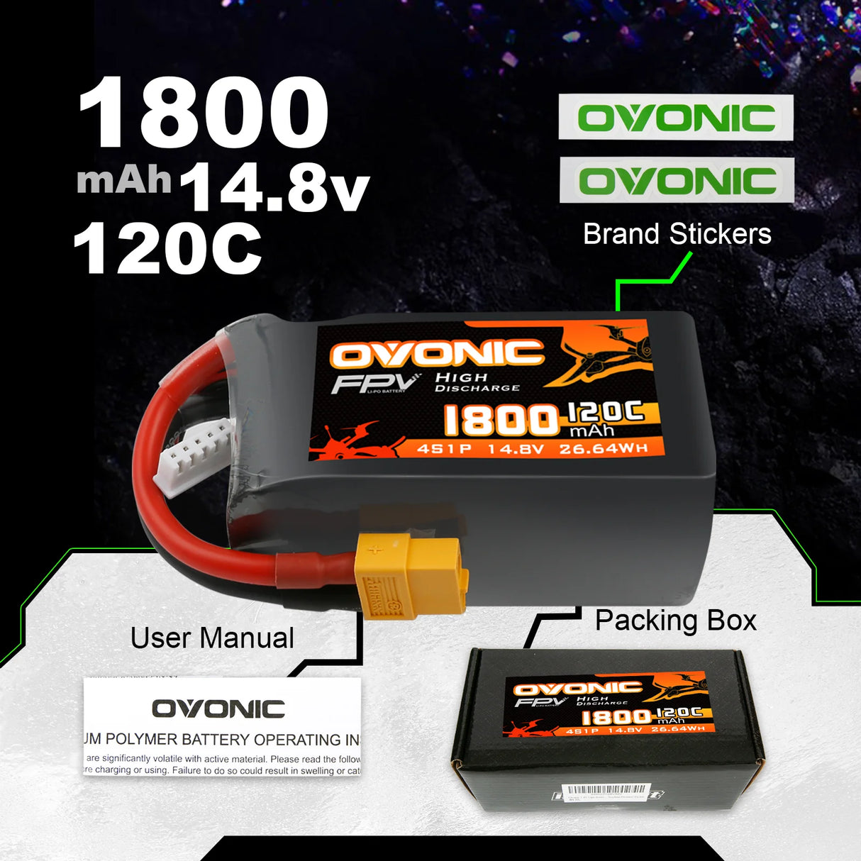 Ovonic 4S 1800mAh 120C LiPo XT60-Stecker für FPV (4 St.)