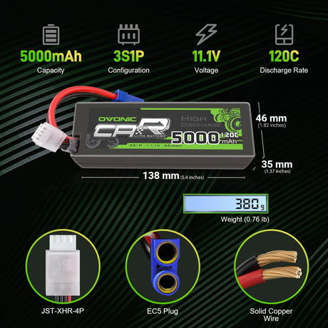 Ovonic Car 3S Lipo Akku 5000mAh 120C 11,1V mit EC5 Stecker (2 Stück)