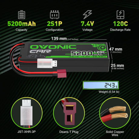 Ovonic Car 2S 120C 5200mAh 7,4V Hardcase RC LiPo-Akku mit Deans T-Stecker (2 St.)