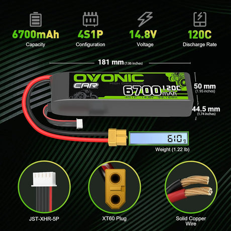 Ovonic Car 4S 6700mAh 120C 14,8V Lipo Akku Lipo Akku mit XT60 Stecker (2 Stück)
