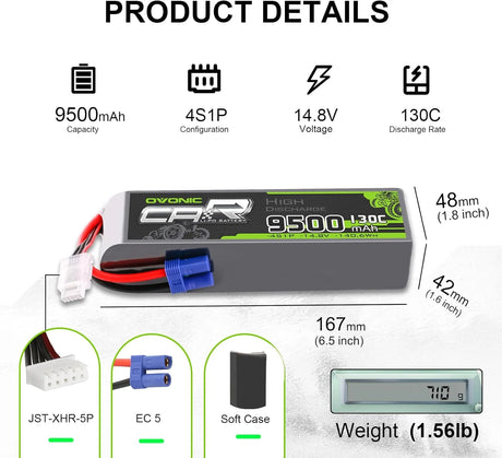 Ovonic Car 4S 9500mAh 130C 14,8V Lipo Akku mit EC5 Stecker (2 Stück)