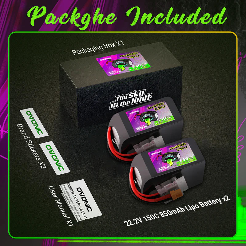 Ovonic Rebel 2.0 6S 850mAh 150C 22,2V XT30 Lipo Akku (2 Stück)