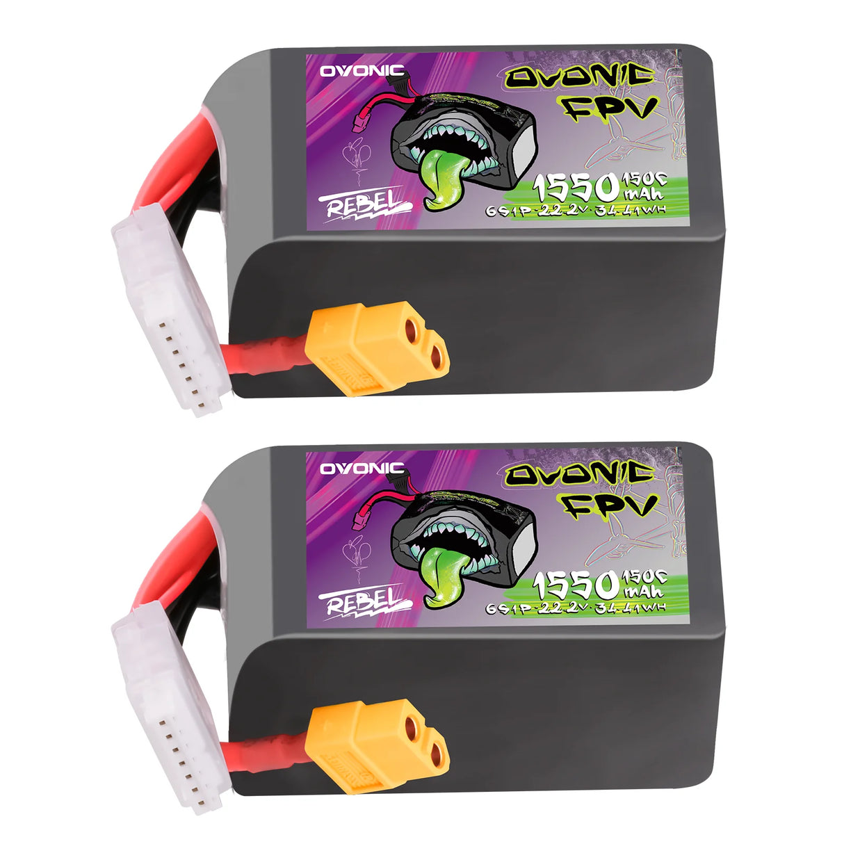 Ovonic Rebel 2.0 6S 1550mAh 22,2V 150C XT60 FPV Racing Lipo Akku (2 Stück)