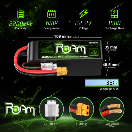 Ovonic Roam Series 6S Lipo Akku 2200mAh 6S1P 150C 22,2V Lipo Akku XT60-Stecker