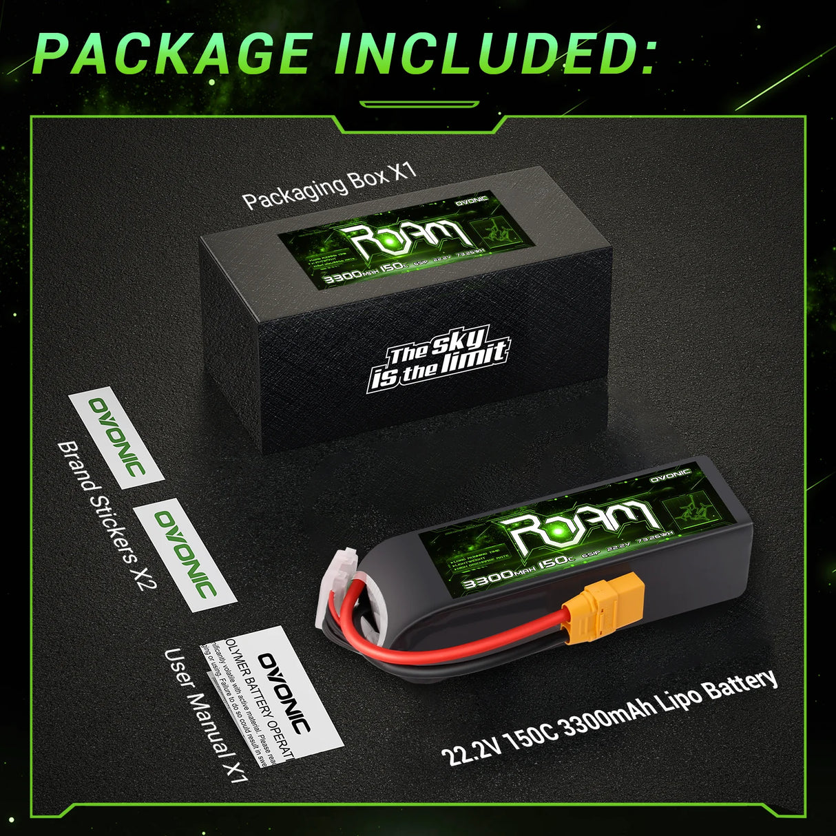 Ovonic Roam Series 6S Lipo Akku 3300mAh 6S1P 150C 22,2V XT90-Stecker