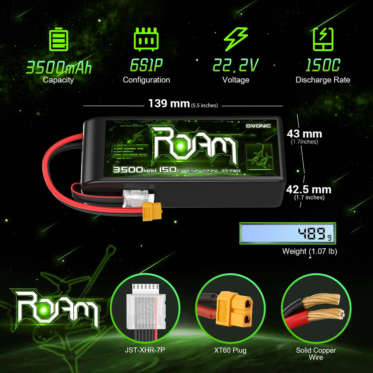 Ovonic Roam Series 6S Lipo Akku 3500mAh 6S1P 150C 22,2V Lipo Akku XT60-Stecker