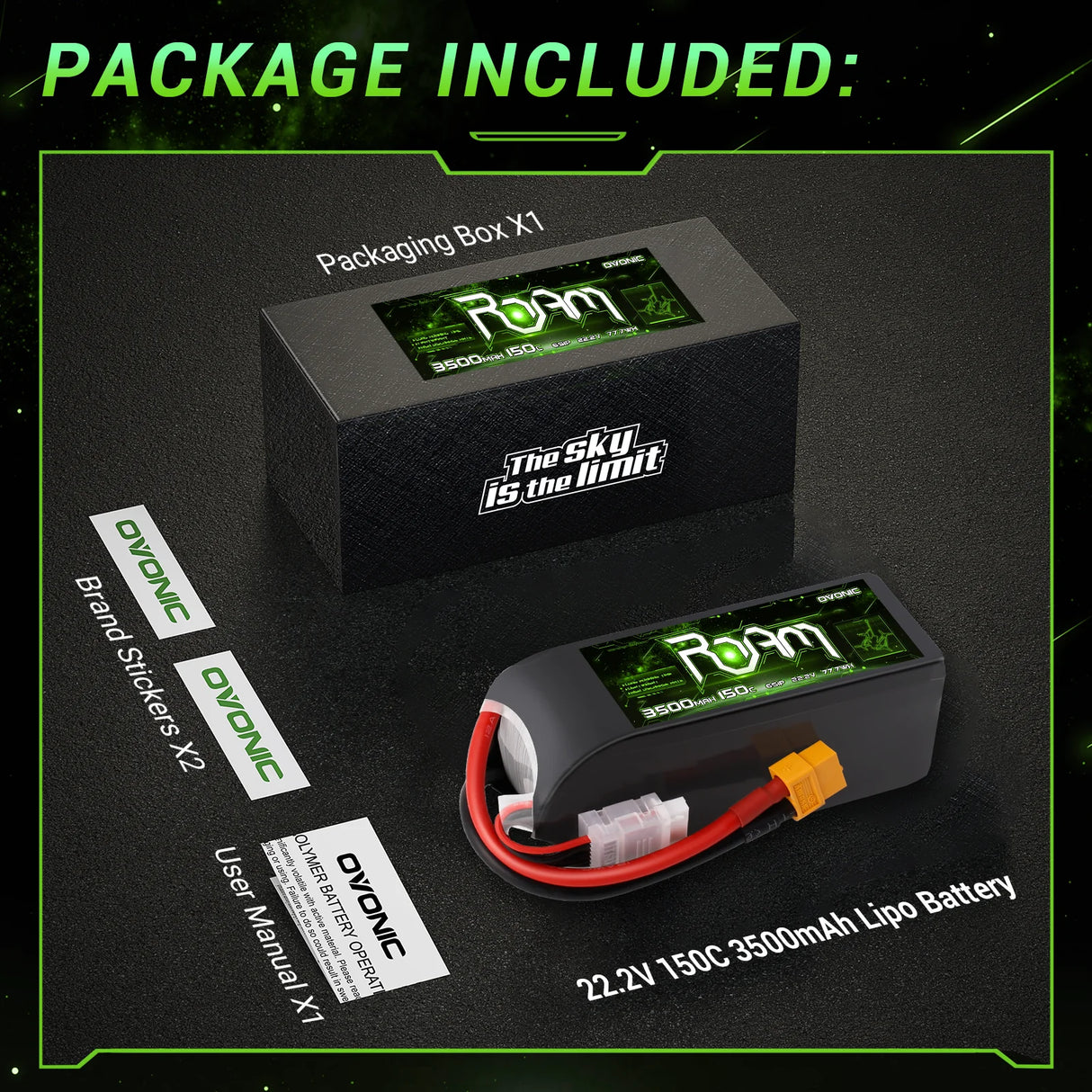Ovonic Roam Series 6S Lipo Akku 3500mAh 6S1P 150C 22,2V Lipo Akku XT60-Stecker