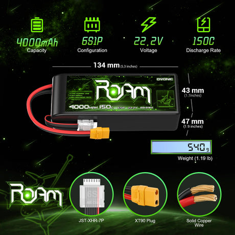 Ovonic Roam Series 6S Lipo Akku 4000mAh 6S1P 150C 22,2V Lipo Akku XT90-Stecker