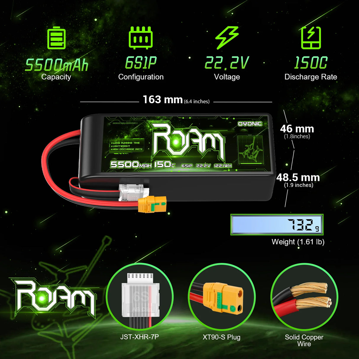Ovonic Roam Series 6S Lipo Akku 5500mAh 6S1P 150C 22,2V XT90-S Anti-Blitz