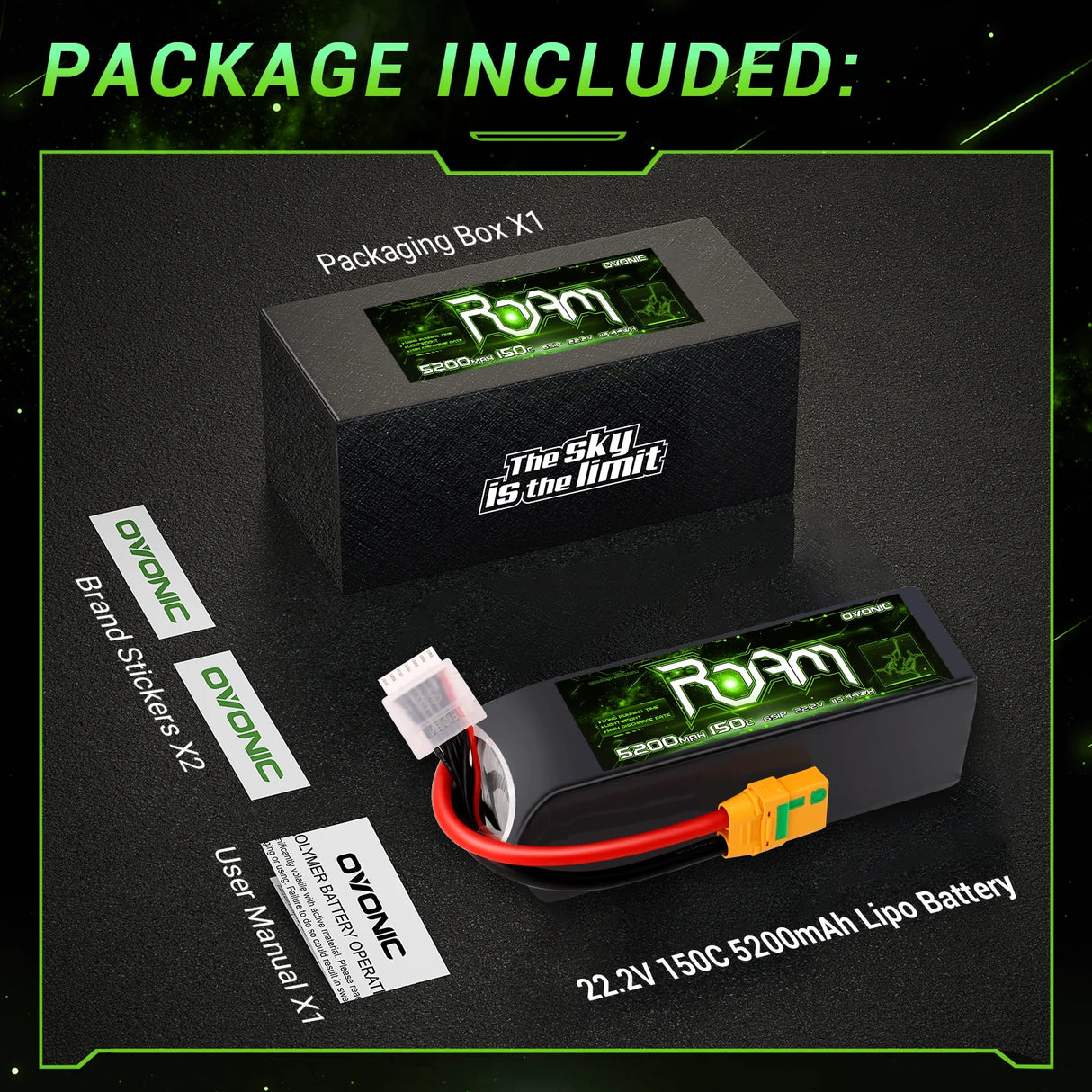 Ovonic Roam Series 6S Lipo Akku 5500mAh 6S1P 150C 22,2V XT90-S Anti-Blitz