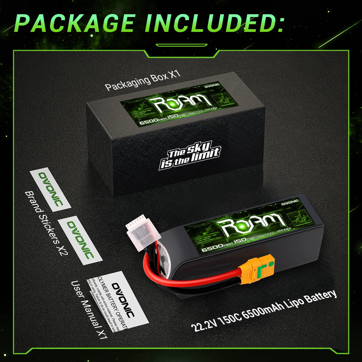 Ovonic Roam Series 6S Lipo Akku 6500mAh 6S1P 150C 22,2V und XT90-S