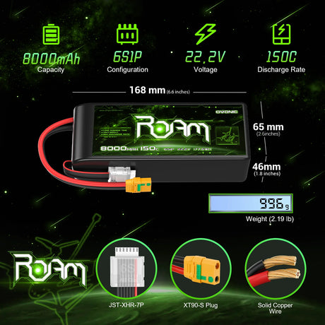 Ovonic Roam Serie 6S Lipo Akku 8000mAh 6S1P 150C 22,2V mit XT90-S
