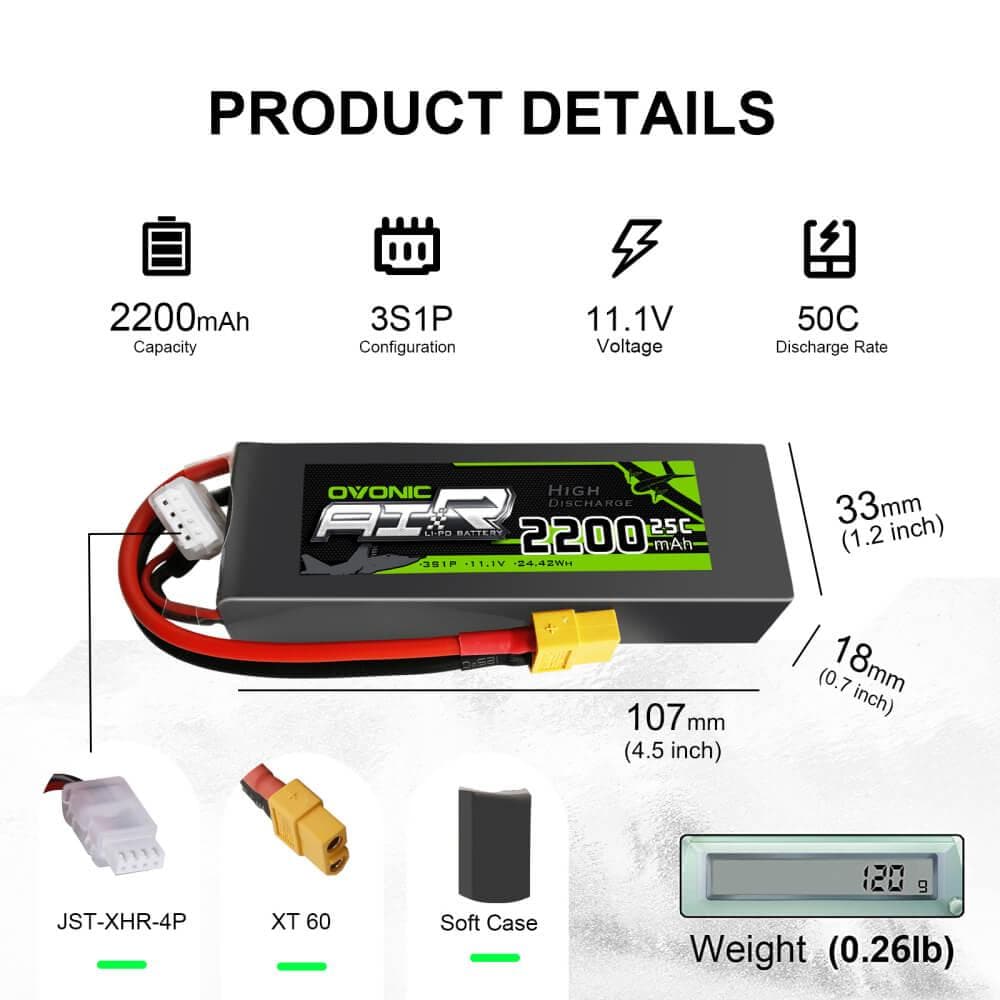 Ovonic 3S 2200mAh 25C 11,1V XT60 (2 St.)