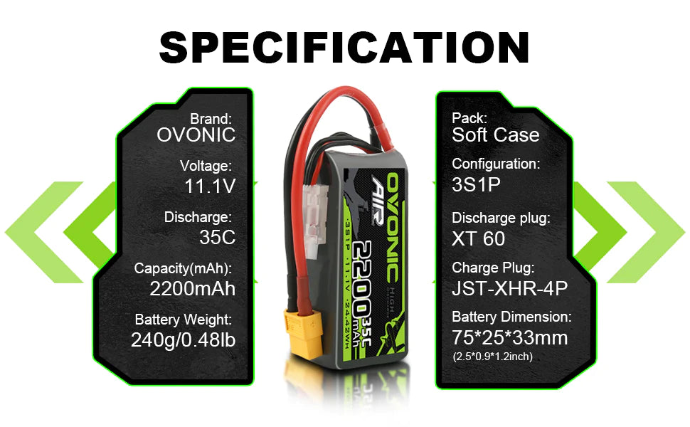 Ovonic Air 3S 2200mAh 35C 11,1V kurzer LiPo XT60 (2 St.)