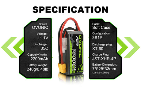 Ovonic Air 3S 2200mAh 35C 11,1V kurzer LiPo XT60 (2 St.)