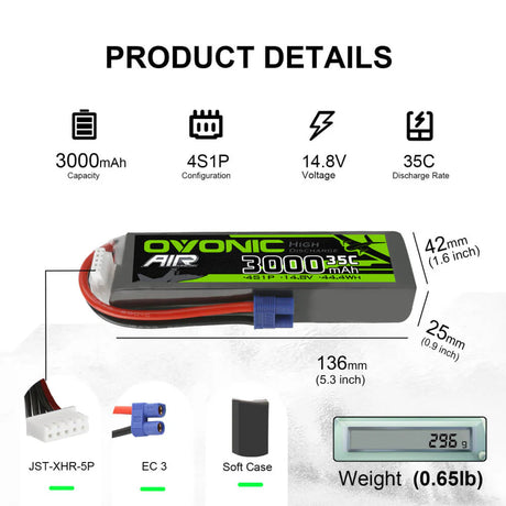 Ovonic Air 4S 3000mAh 4S 14,8V 35C Lipo Akku mit EC3 Stecker